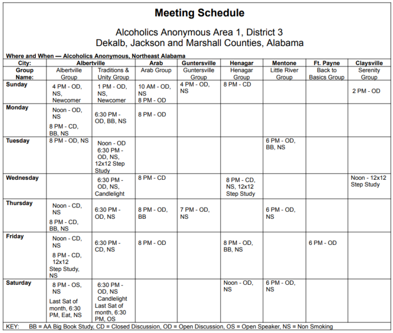 Meeting schedule aa area 1 district 3